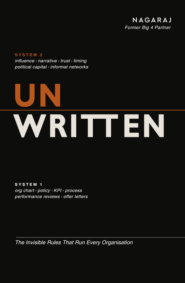 Unwritten by Nagaraj, black cover with copper UN above cream WRITTEN